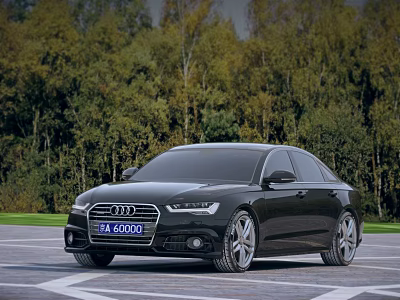 Black Luxury Sedan Parked In Open Space With Green Trees Background 3d model