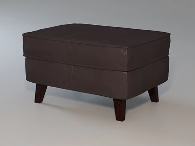 Dark Brown Leather Ottoman with Wooden Legs and Modern Simple Design 3d model