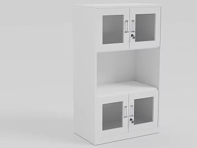 White Metal File Cabinet With Glass Doors And Open Shelf Design 3d model
