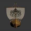 Classic Wooden Sailboat Model with Octopus Design on Sail and Hull as Traditional Water Vessel