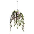 Lush Hanging Basket Planter With Pink Flowers Green Leaves And Trailing Vines