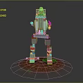Lego Style Red And White Robot Model Standing On Green Red Mossy Grass Base