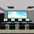 Modern Monitoring Room Interior With Large Multi Screen Display Multiple Computer Monitors And Workstations
