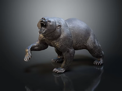 Fierce Bear Statue With Roaring Mouth And Raised Paws On Black Background 3d model