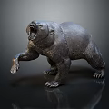Fierce Bear Statue With Roaring Mouth And Raised Paws On Black Background