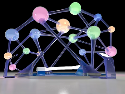 Colorful Molecular Structure Model With Transparent Frame And Pink Green Blue Orange Spheres 3d model