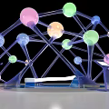 Colorful Molecular Structure Model With Transparent Frame And Pink Green Blue Orange Spheres