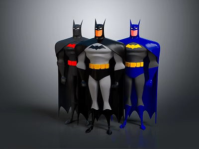 Game and Movie Batman Characters Featuring Multiple Versions Different Colored Costumes and Iconic Capes 3d model