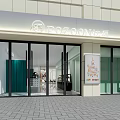 Modern Dessert Shop Interior With Open Space Green Decor Shelves Marble Counter and Tables