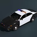 Black And White Police Car With Blue Red Lights On Top And Sedan Design