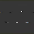 Game And Movie Characters With Various Poses And Colored Outfits On Grey Reflective Floor