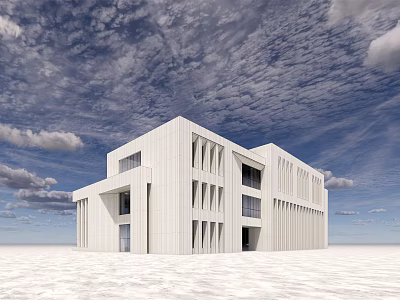 Modern White School Building With Geometric Shape Large Windows And Blue Sky 3d model