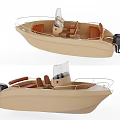 Beige Yacht Model With Brown Seats Windshield And Outboard Motor