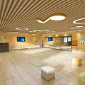 Spacious Indoor Fitness Activity Space With Exercise Mats Wooden Flooring Natural Light And Colorful Murals
