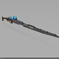 Sleek Sniper Rifle With Blue Gold Accents Metallic Body And Detailed Scope Design