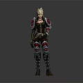 Game Movie Character Blonde Hair With Red Black Combat Armor Outfit Details