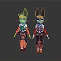 Two Cartoon Fox Characters With Big Ears Yellow Spots Vest Black Pants And White Gloves