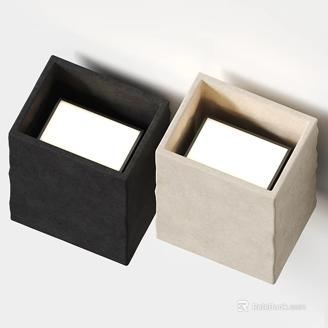 Set of Two Modern Square Ceiling Lights in Black and Beige Finish 3d model 