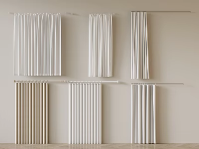 Various Curtain Styles In White And Beige For Home Window Decoration 3d model