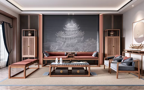 New Chinese Living Room 3d model