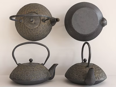 Ceramic Teapots With Various Designs Intricate Patterns Distinct Shapes And Dark Textured Finishes 3d model