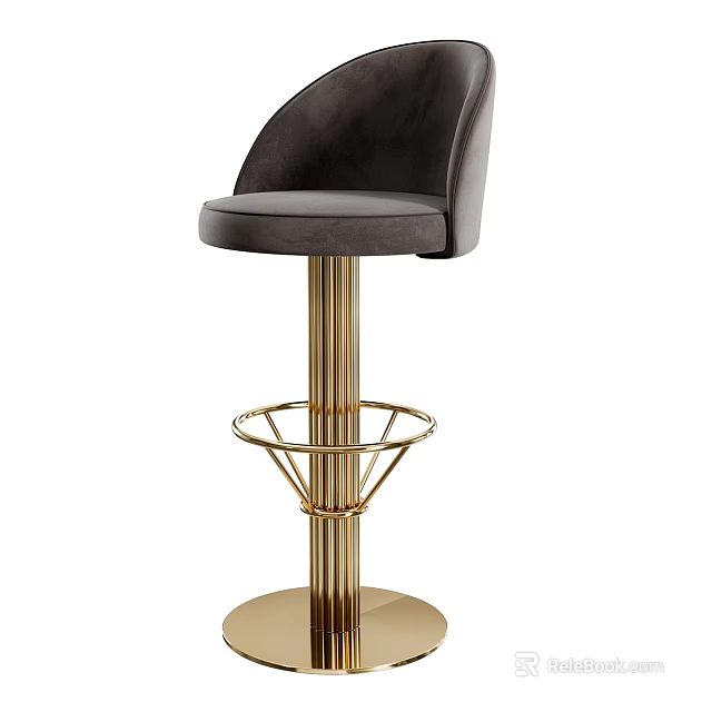 Elegant Modern Bar Stool With Dark Velvet Seat And Gold Metal Frame 3d model 