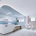 Modern Hospital Outpatient Clinic Interior Design With Front Desk Waiting Area And White Chairs