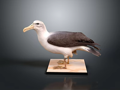 Seabird Taxidermy Specimen Perched On Wooden Base Against Gray Background 3d model