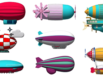 Colorful Playground Equipment Featuring Various Fun Cartoon Airship Designs For Children 3d model
