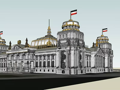 Classical Style Office Building With Golden Domes Flags Towers And Ornate Details 3d model