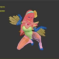 3D Anime Character Figurine With Purple Hair Red Flower White Top And Orange Pants