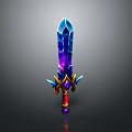 Blue Purple Glowing Crystal Sword With Golden Decorations And Red Hilt