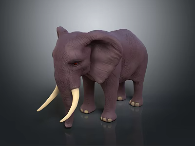 Purple Elephant Model with Long White Tusks Standing on Dark Background 3d model