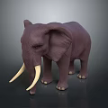 Purple Elephant Model with Long White Tusks Standing on Dark Background