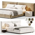 Modern Double Bed With White Bedding Pillows Upholstered Headboard Nightstand And Color Options