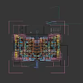 Modern Ballroom Interior Design With Neon Lights Blue Purple Illumination And Comfortable Sofa Seats
