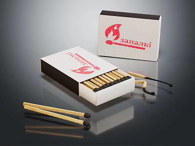 Open and Closed Matchboxes with Red Zapaski Logo Yellow Sticks and Black Tips 3d model