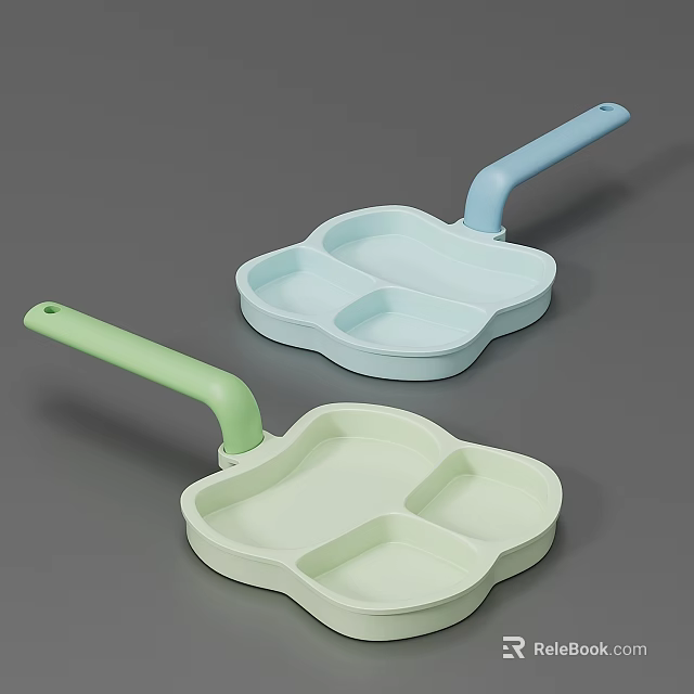 Petal Shaped Sectioned Kitchenware Plates With Light Green And Blue Handles 3d model 