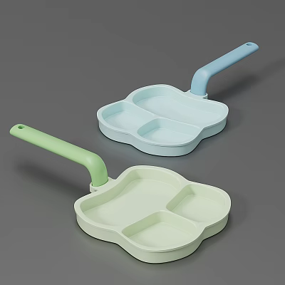 Petal Shaped Sectioned Kitchenware Plates With Light Green And Blue Handles 3d model