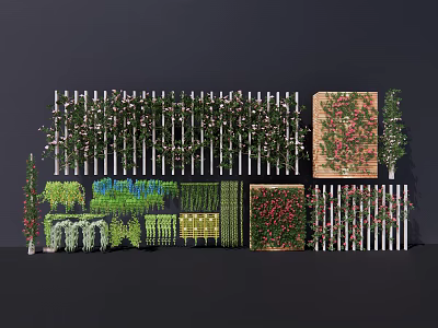 Various Types of Vines On White Fence With Flowering Green Decorative Arrangements 3d model