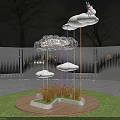 Enchanting Park Landscape With Cloud Shaped Structures Rabbit On Cloud Grass Water And Trees 3d model
