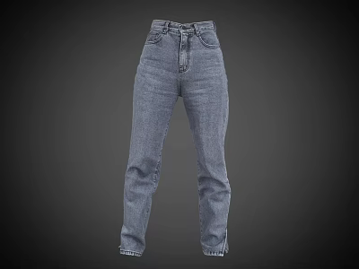 Blue High Waist Straight Leg Jeans In Denim Fabric With Classic Pockets And Button Closure 3d model