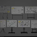 Professional Drawing Tools Collection Featuring Whiteboards Hand Drawn Charts and Various Stands
