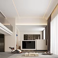 Modern Living Dining Room Interior Design With TV Wall Sofa And Floor to Ceiling Curtains