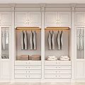 Elegant White Wardrobe Interior With Hanging Clothes Drawers And Folded Clothes