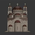 Cartoon Church Scene With Red Domes Towers Spires And Beige Walls