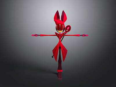 Red 3D Stylized Character Creature Design With Pointed Ears And Extended Arms 3d model