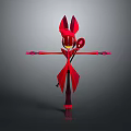 Red 3D Stylized Character Creature Design With Pointed Ears And Extended Arms