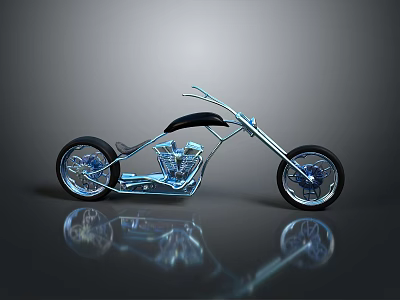 Custom Chrome Motorcycle With Shiny Engine Frame Black Seat And Floor Reflection 3d model