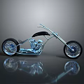 Custom Chrome Motorcycle With Shiny Engine Frame Black Seat And Floor Reflection